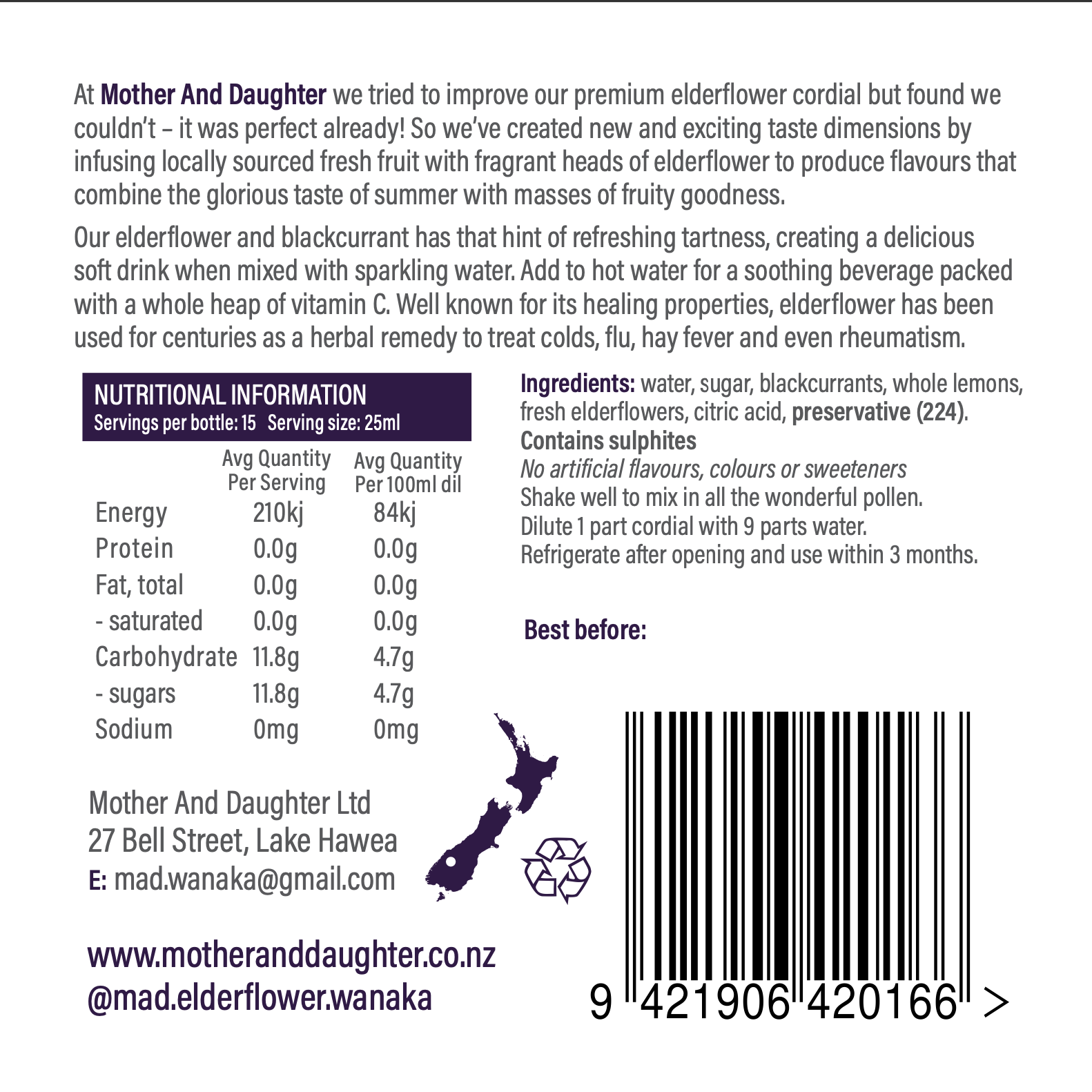 Elderflower and Blackcurrant Cordial