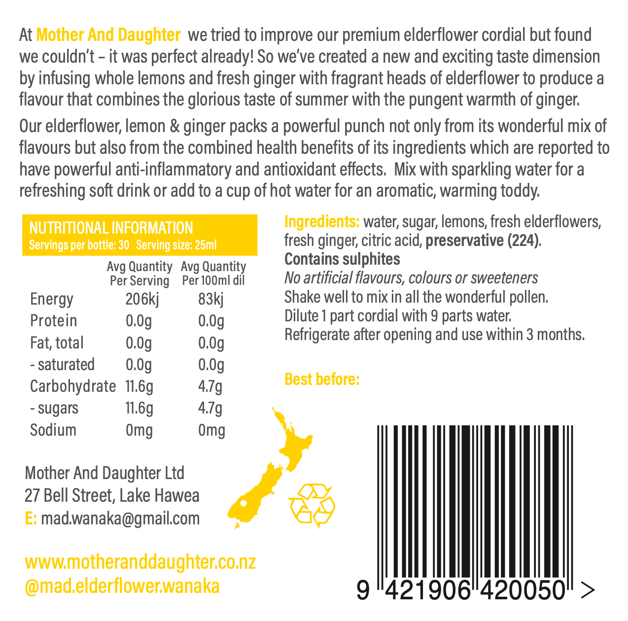 Elderflower, Lemon and Ginger Cordial